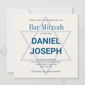 Convite Bar Mitzvah, estrela judia ao quadrado