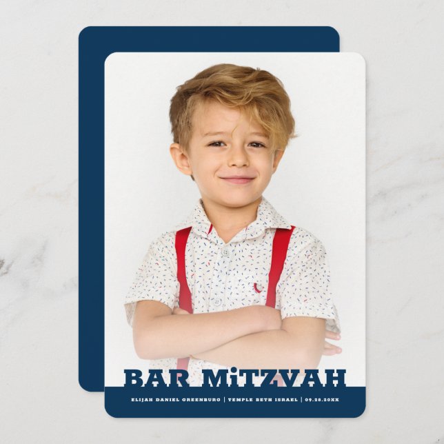 Convite Bar Mitzvah Estrela Moderna Simples de David Foto (Frente/Verso)
