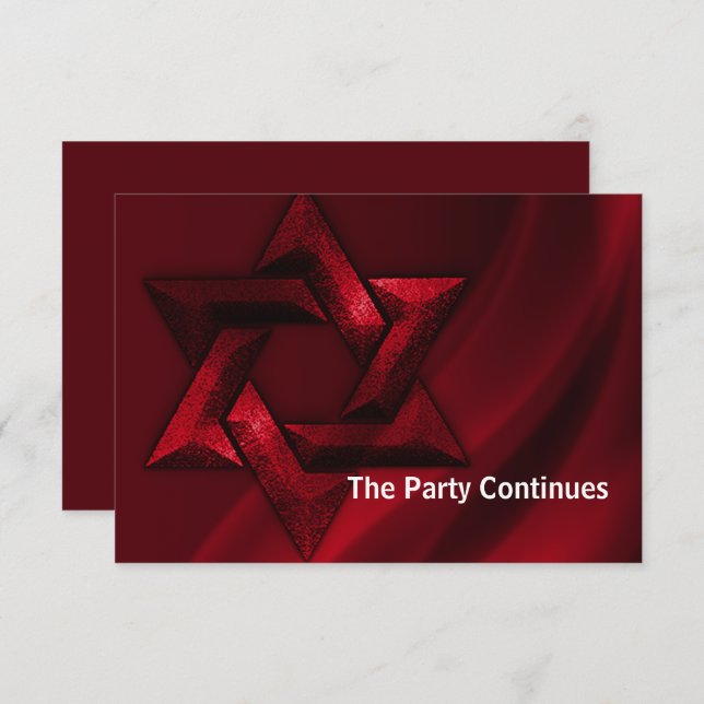 Convite Bar Mitzvah Estrela Vermelha de David (Frente/Verso)
