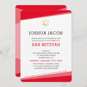 Convite BAR MITZVAH - estrela vermelha moderna e simples