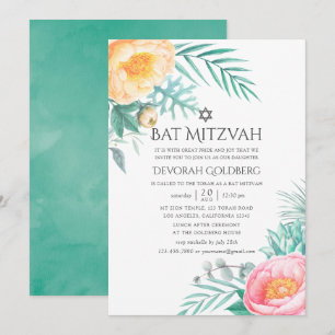 Convite Bar Mitzvah Floral de Menta Tropical de Verão