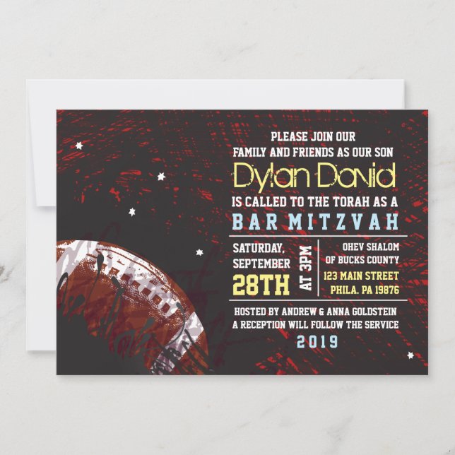 Convite Bar Mitzvah FOOTBALL SPLATTER Convite (Frente)