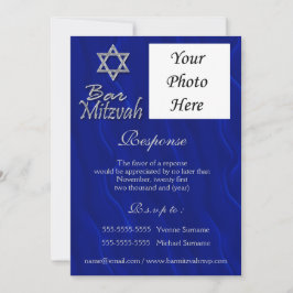 Convite Bar mitzvah foto azul de resposta prateada