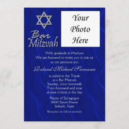 Convite Bar mitzvah foto azul prateado