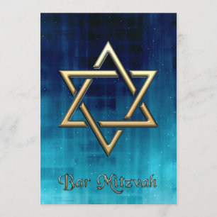 Convite Bar Mitzvah Galáxia Azul e Estrela Dourada de Dav