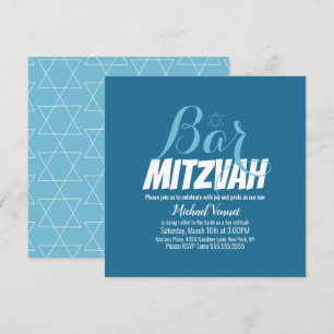 Convite Bar Mitzvah Geométrico Azul Branco