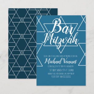 Convite Bar Mitzvah Geométrico Azul e Branco