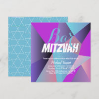 Bar Mitzvah Geométrico Neon Azul e Branco