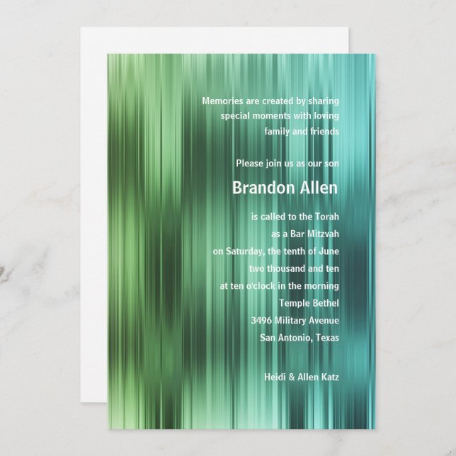 Convite Bar Mitzvah Green Blue Stripes (Frente/Verso)