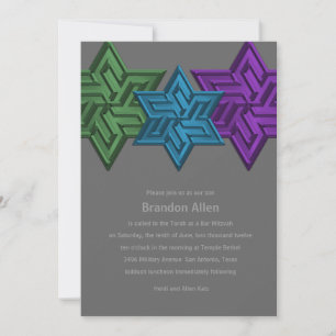 Convite Bar Mitzvah Green Teal e Estrela Roxa de David