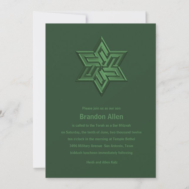 Convite Bar Mitzvah Green Tones Star de David (Frente)