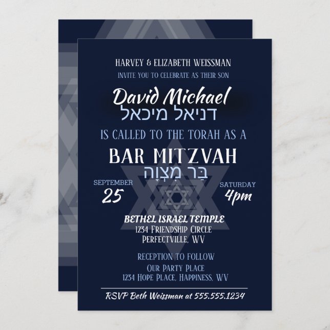 Convite Bar Mitzvah Hebraico Nomes (Frente/Verso)