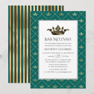 Convite Bar Mitzvah Heráldico em Azul e Dourado