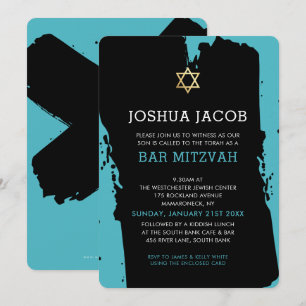 Convite BAR MITZVAH INVITE azul-turquesa moderna