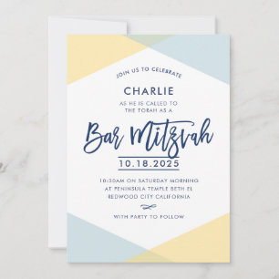 Convite BAR MITZVAH INVITE marinho amarelo- com letras man