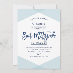 Convite BAR MITZVAH INVITE marinho com letra azul pálido
