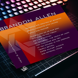 Convite Bar Mitzvah Laranja e Vermelho em Qualquer Cor