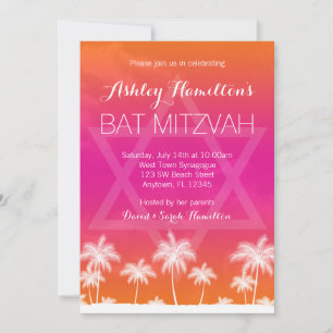 Convite Bar Mitzvah Laranja Tropical Rosa