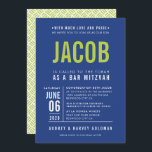 Convite BAR MITZVAH limão azul real tipo bloco ousado mode<br><div class="desc">por kat massard >> WWW.SIMPLYSWEETPAPERIE.COM <<< - - - - - - - - - - - CONTATE ME para ajudar a equilibrar seu tipo perfeitamente Adore o design, mas gostaria de ver algumas mudanças - outro esquema de cores, produto, adicionar uma foto ou adaptado para uma ocasião diferente -...</div>