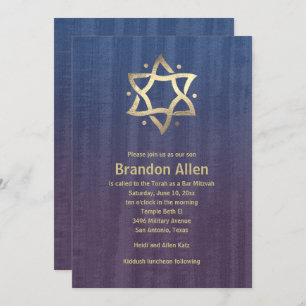 Convite Bar Mitzvah Manteve Madeira Azul Plum Dourado Estr