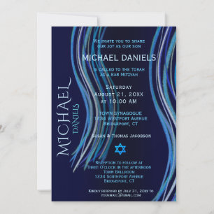 Convite Bar Mitzvah Marinho Blue Prayer Shawl