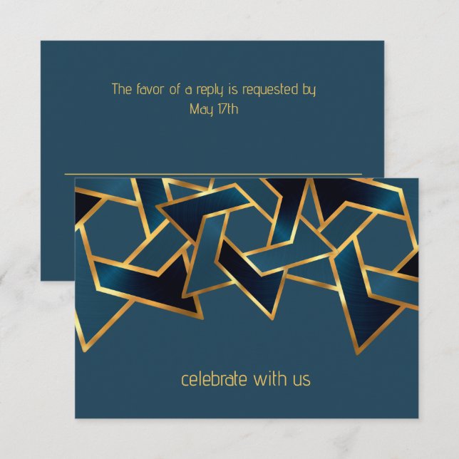 Convite Bar Mitzvah Marinho Dourado Estrela Azul de David (Frente/Verso)