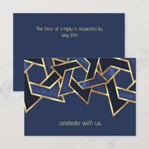 Convite Bar Mitzvah Marinho Dourado Estrela Azul de David