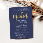 Convite Bar Mitzvah marinho moderno   MICHAEL de ouro<br><div class="desc">por kat massard >> WWW.SIMPLYSWEETPAPERIE.COM << Ame o design,  mas gostaria de ver algumas mudanças - outro esquema de cores,  produto,  adicionar uma foto ou adaptado para uma ocasião diferente - não se preocupe em entrar em contato comigo,  kat@simplysweetPAPERIE.com - Estou feliz em ajudar!</div>