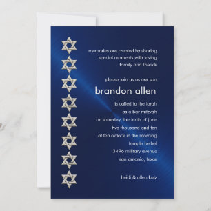 Convite Bar Mitzvah Marinho Sheen Silver Stars de David