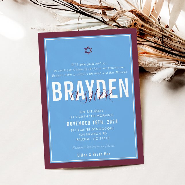 Convite BAR MITZVAH marrom azul-de-futebol (Criador carregado)