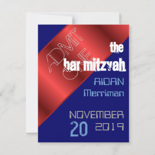 Convite Bar Mitzvah metálico azul e vermelho