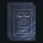 Convite Bar Mitzvah Modern Monograma Dourado<br><div class="desc">Composto por tipografia de serif elegante e de script cursivo no quadro do ouro e fundo azul escuro

Este foi projetado por materiais de terceiros selecionados,  exclusivos para o Zazzle.

Disponível aqui:http://www.zazzle.com/selectpartysupplies</div>