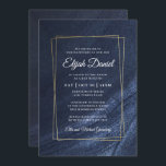 Convite Bar Mitzvah Modern Monograma Dourado<br><div class="desc">Composto por tipografia elegante de serif e script cursivo no quadro do ouro e fundo azul escuro Este é projetado por materiais de terceiros selecionados,  exclusivo para Zazzle. Disponível aqui: http://www.zazzle.com/selectpartysupplies</div>