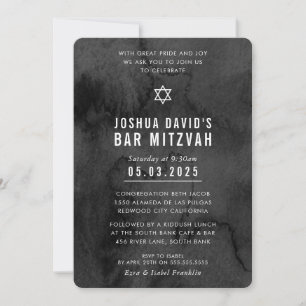 Convite BAR MITZVAH moderna moody black watercolor
