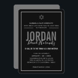 Convite BAR MITZVAH moderno astro rapaz preto branco simpl<br><div class="desc">por kat massard >> kat@simplysweetPAPERIE.com << CONTACT ME para texto personalizado ou para adicionar quaisquer linhas em Hebraico Ame o design, mas gostaria de ver algumas mudanças - outro esquema de cores, produto, adicionar uma foto ou adaptado para uma ocasião diferente - sem preocupações me contate - estou feliz em...</div>