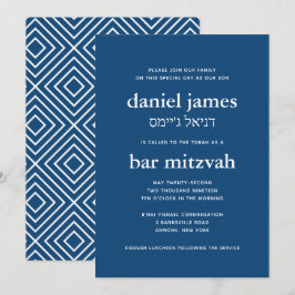 Convite Bar Mitzvah Moderno Azul Marinho c/ Nome Hebraico