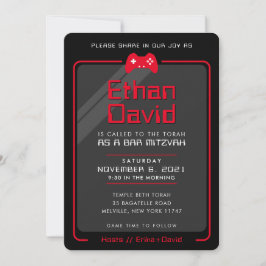 Convite BAR MITZVAH moderno controla legal vermelho preto