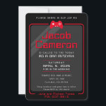 Convite BAR MITZVAH moderno controla legal vermelho preto<br><div class="desc">por kat massard >> WWW.SIMPLYSWEETPAPERIE.COM << - - - - - - - - - - - - - - - - - - - - - - - - - O design perfeito para um BAR "Jogar Pensado" ou para a celebração BAT MITZVAH Ame o design, mas gostaria de...</div>