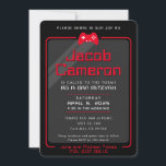 Convite BAR MITZVAH moderno controla legal vermelho preto<br><div class="desc">por kat massard >> WWW.SIMPLYSWEETPAPERIE.COM << - - - - - - - - - - - - - - - - - - - - - - - - - O design perfeito para um BAR "Jogar Pensado" ou para a celebração BAT MITZVAH Ame o design, mas gostaria de...</div>