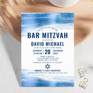 Convite Bar Mitzvah Moderno e Destacado Tipografia Azul-Na