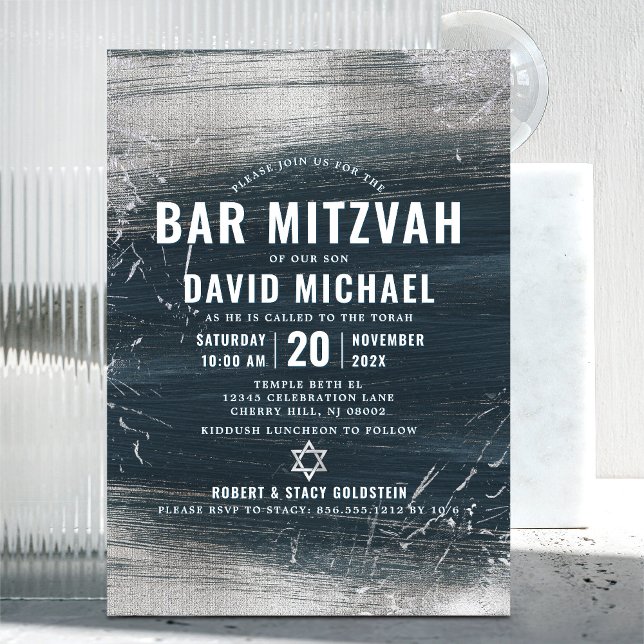 Convite Bar Mitzvah Moderno e Ousado com Folha de Prata e  (Criador carregado)