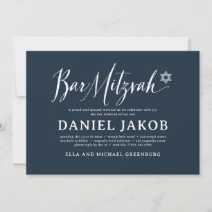 Convite Bar Mitzvah Moderno em Azul Marinho Estrela de Dav