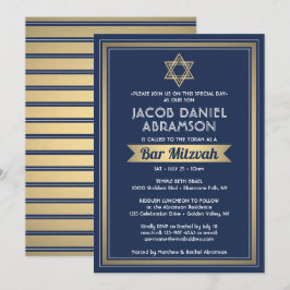 Convite Bar Mitzvah Moderno Marinho Elegante Azul Branco e