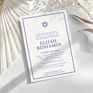 Convite BAR MITZVAH moderno minimal estrela fronteira azul