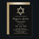 Convite Bar Mitzvah moderno negro e Dourado judeu<br><div class="desc">Bar judeu Bat Mitzvah Modern Black & Dourado Star of David Invisions.</div>