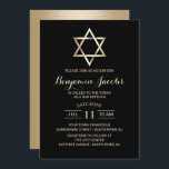 Convite Bar Mitzvah moderno negro e Dourado judeu<br><div class="desc">Bar judeu Bat Mitzvah Modern Black & Dourado Star of David Invisions.</div>