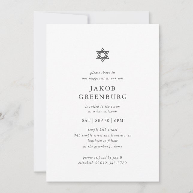 Convite Bar Mitzvah Moderno Simples Elegante Minimalista (Frente)
