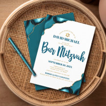 Bar Mitzvah Moderno Simples Turquesa Ágata Script
