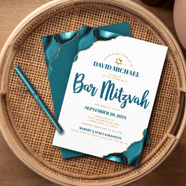 Convite Bar Mitzvah Moderno Simples Turquesa Ágata Script