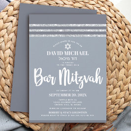 Convite Bar Mitzvah Moderno Talit Cinza Prateado Alto Simp